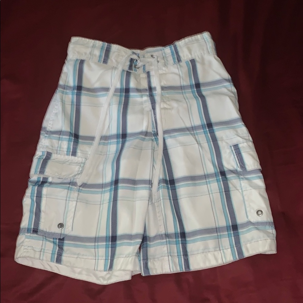 Men’s white striped swim trunks size small